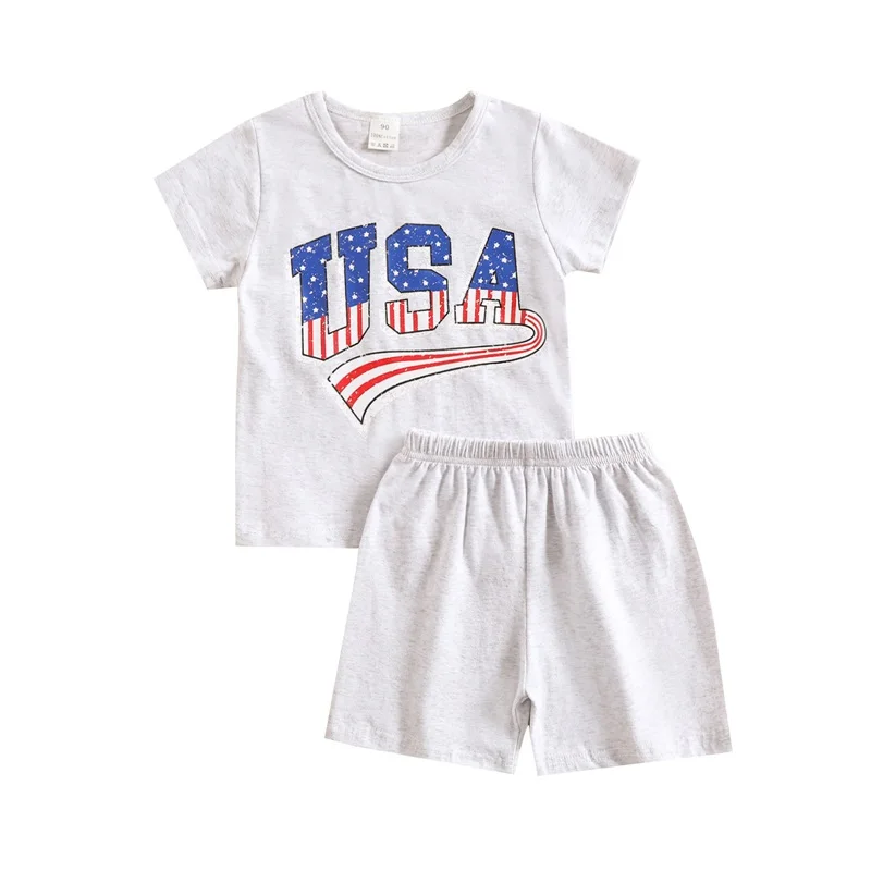 

Baby Fourth of July Outfits Short Sleeve Letter Print T-Shirt Shorts Set 2Pcs Fall Clothes