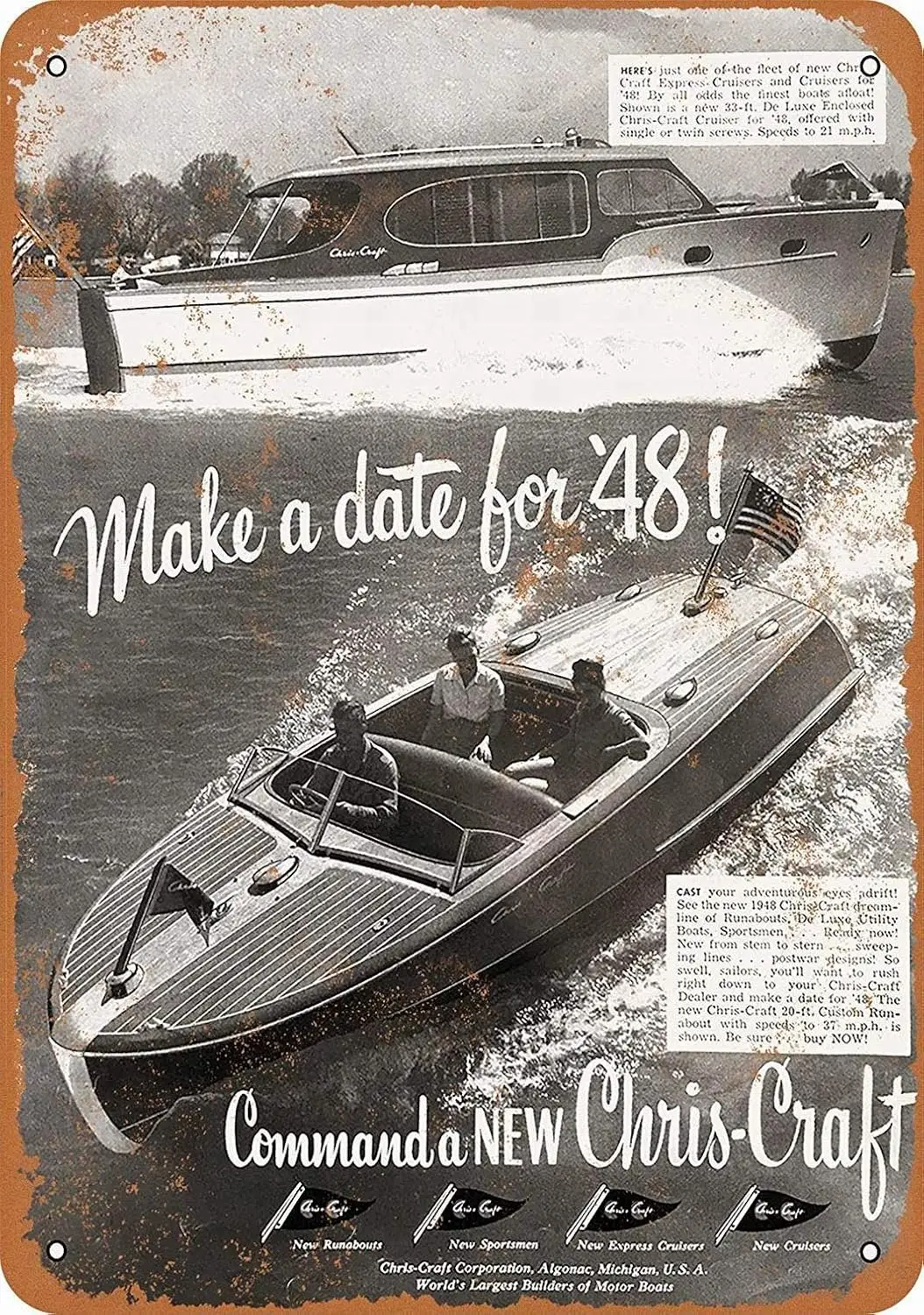 Metal Sign - Chris-Craft Speed Boats Vintage Wall Decor Art-aluminum