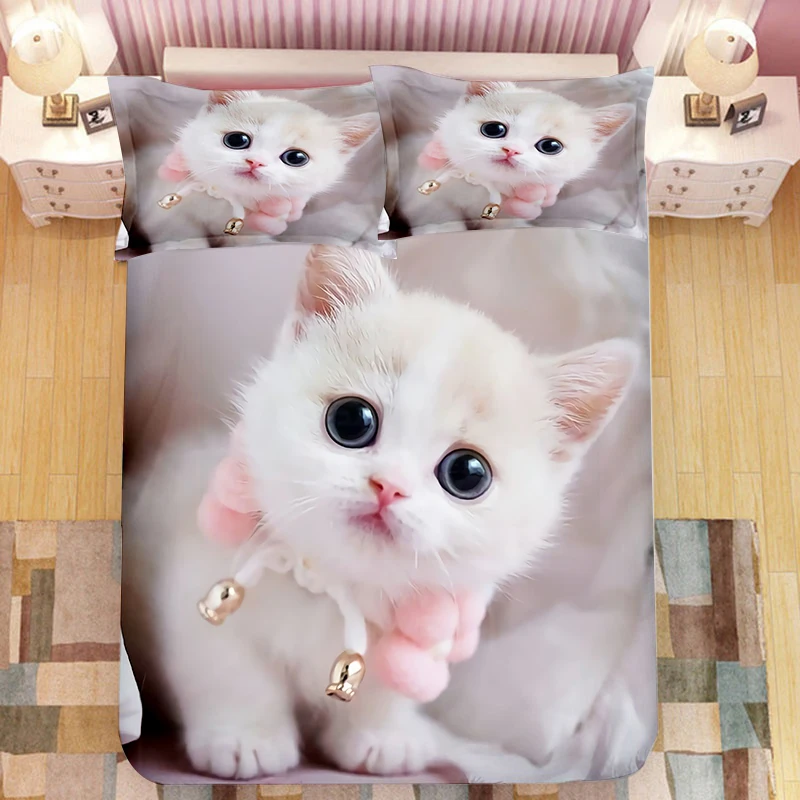 

Super Cute Kitten Kids Bedding Set Kawaii Girl Quilt Cove King Queen Size Cat Animal 2/3pcs Polyester Duvet Cover (No Sheet)