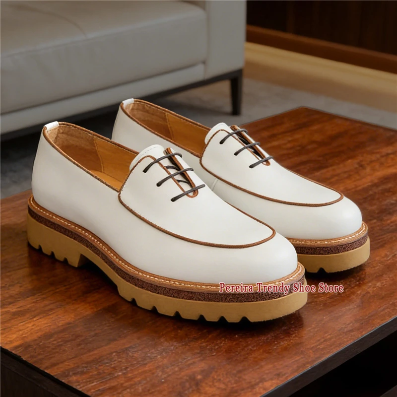 

Classic Handmade Thick Soled Derby Shoes for Men British Style White Cowhide Business Dress Shoes Fashion Groom Wedding Shoes