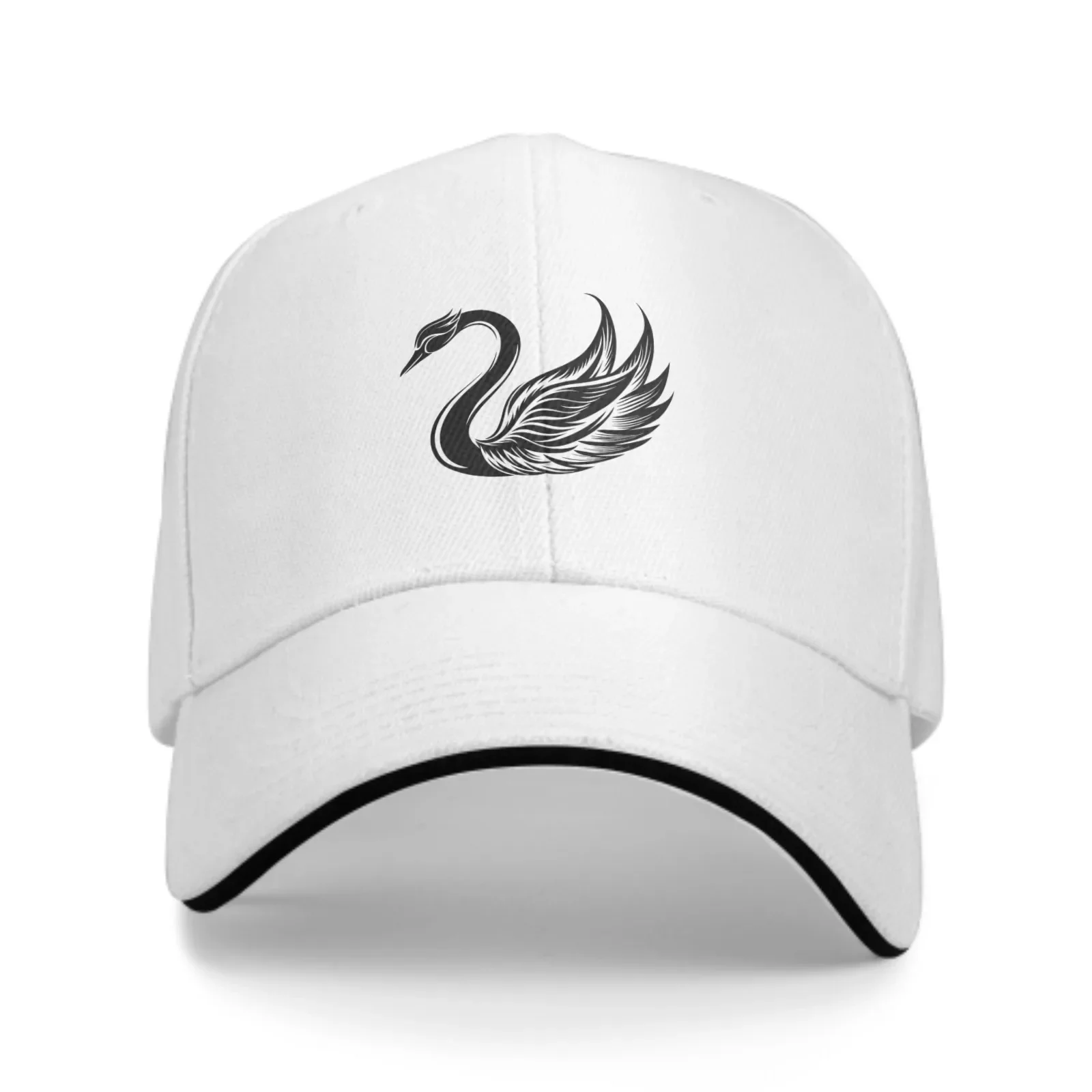 Adjustable Fashion Wild Caps Swan Print Washed Sandwich Caps Sports Outdoor Baseball Hat