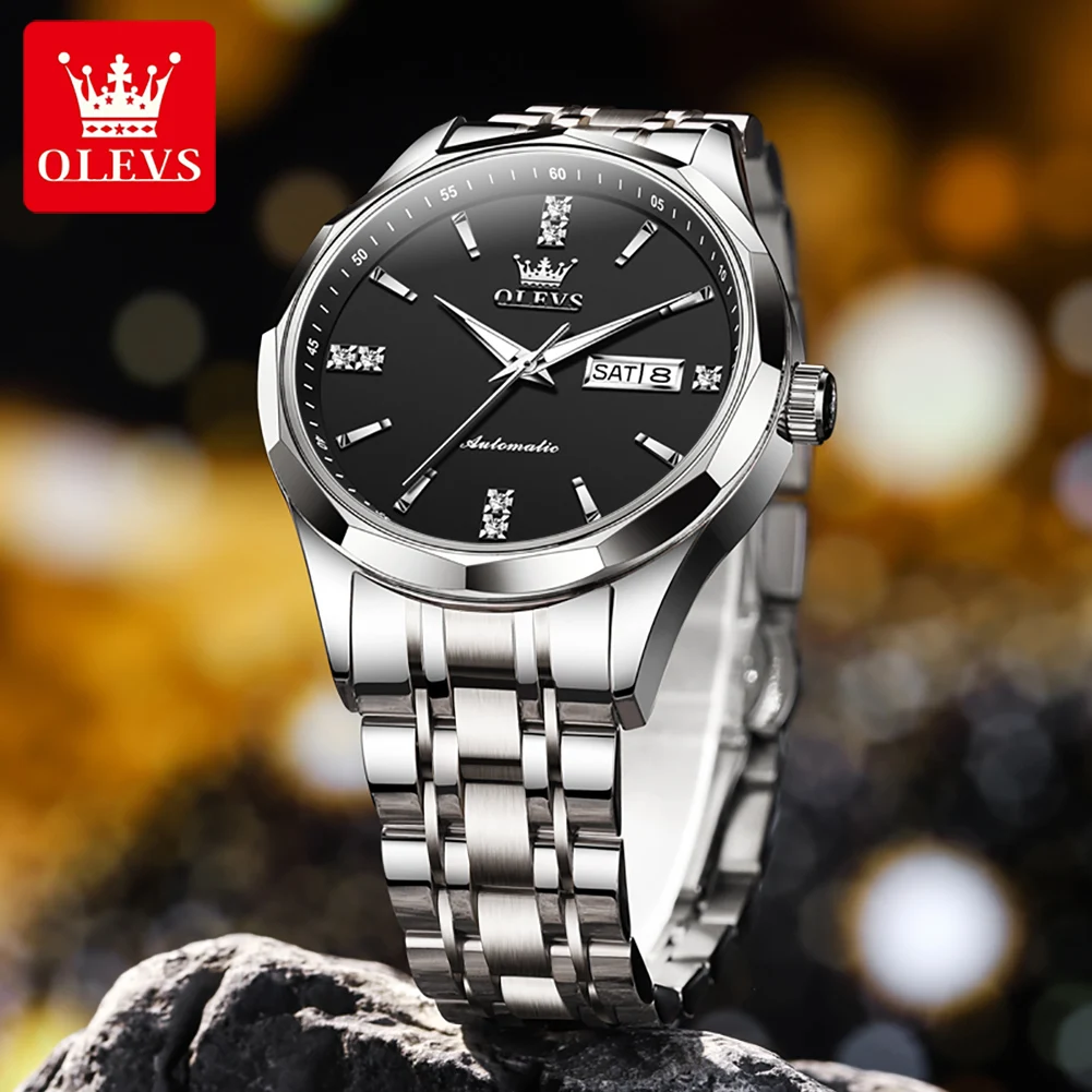 OLEVS 7056 Mens Watch Luxury Original Business Automatic Mechanical Watch Waterproof Luminous Double calendar brand Reloj