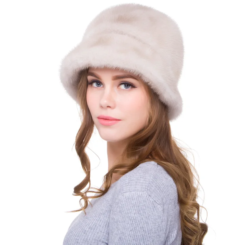 

New Mink Skin Hat Mink Fur Grass Gift Hat Whole Mink Beige Fur Hat