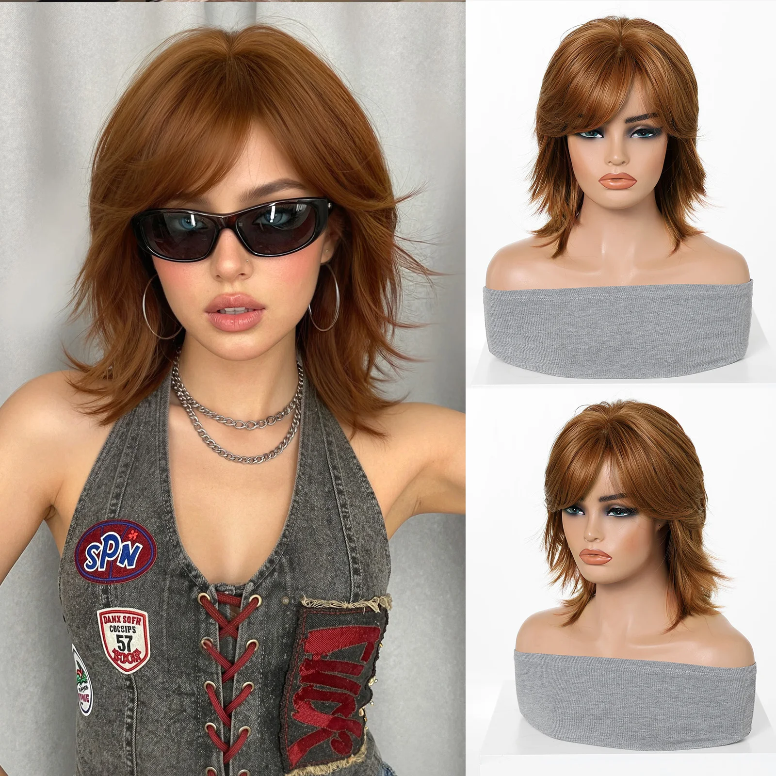 Peluca corta marrón rojiza con flequillo de HENRY MARGU, peluca texturizada estilo bob, peluca sintética resistente al calor, peluca de cosplay color jengibre