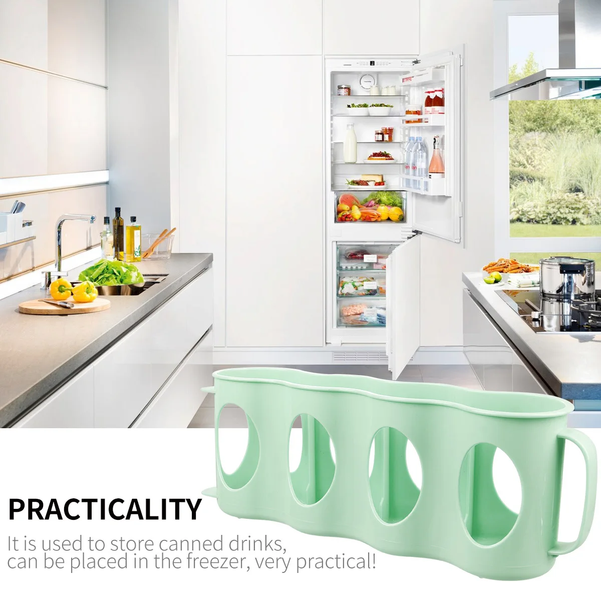 2 قطعة 4 أقسام سحب يدوي نوع منظم صندوق تخزين بلاستيكي للثلاجة واضح ناعم لامع لا نتوءات #3