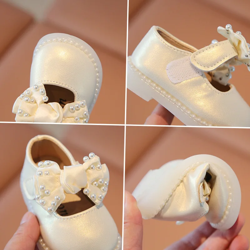 Princess Girls Big Bow Shoes Baby Walking Leather Soft Sole Cute Low Heel Flower Wedding Party Dress Shoes for Kids Toddler