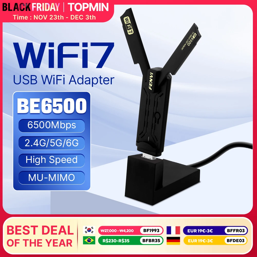 Fenvi Wi-Fi 7 USB WiFi Adapter BE6500 USB 3.0 WiFi 7 Network Receiver WiFi Dongle PC Laptop Driver Free For Win10/11