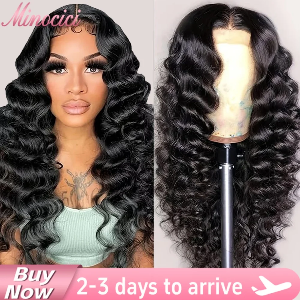 30 pouces lâche vague profonde dentelle avant perruques cheveux humains 250 densité 13x4 HD dentelle frontale cheveux humains naturel pré plumé perruques pour femmes