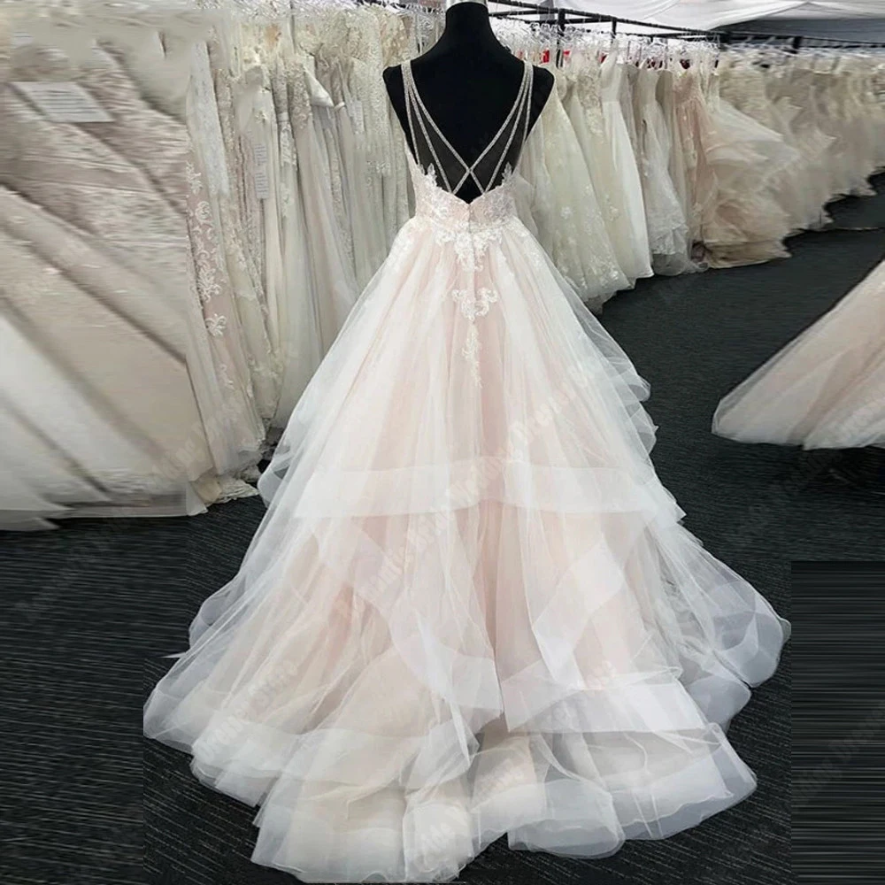 Elegantes vestidos de noiva boho para mulheres, vestidos de noiva fofos, comprimento de esfregar, flor, princesa, novo, 2024