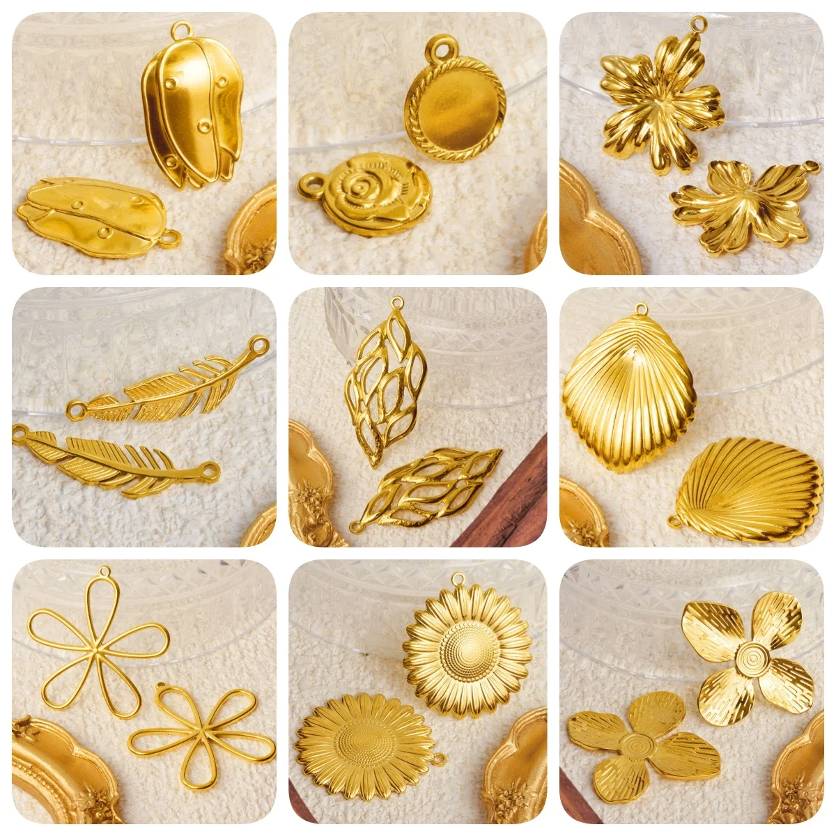 Real Gold Plated Stainless Steel Plant Charms 10pcs/Lot Coral Tree Hollow Leaves Flower Pendants Diy Making Necklace Jewelry