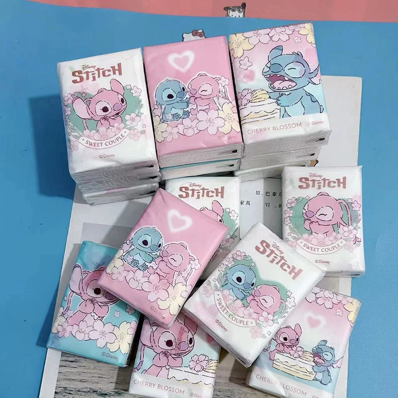 9 Packs Disney Stitch Handkerchief Paper Cute Girl Portable Toilet Paper Lilo & Stitch Cartoon Printed Disposable Small Package