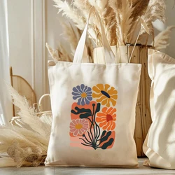 Matisse Inspired Flowers Print Tote Bags Beautiful Flowers Shopping Bag Large Capacity Canvas  Book Lover Gift Female Lovely Bag