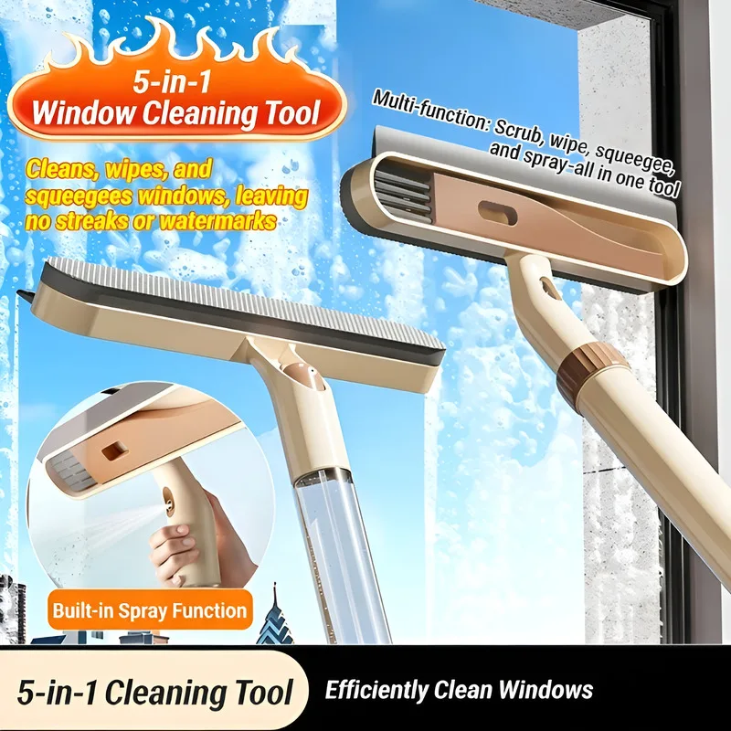 

Extendable Window Glass Cleaner Built-in Water Spray Wipe&Scrape 2-in-1 Streak-Free Mirrors Cleaning Tool for Home