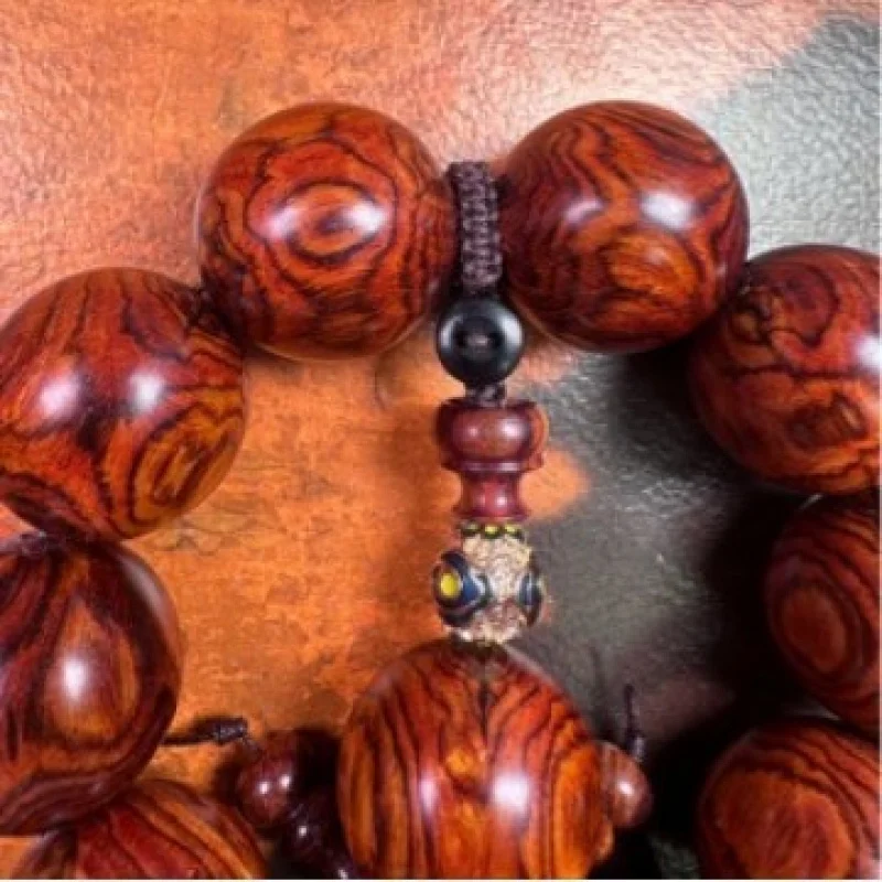 Authentic Hainan Huanghuali 2.5cm Old Wood Buddha Beads Purple Oil Pear Double-Eyed Ghost Face Bracelet