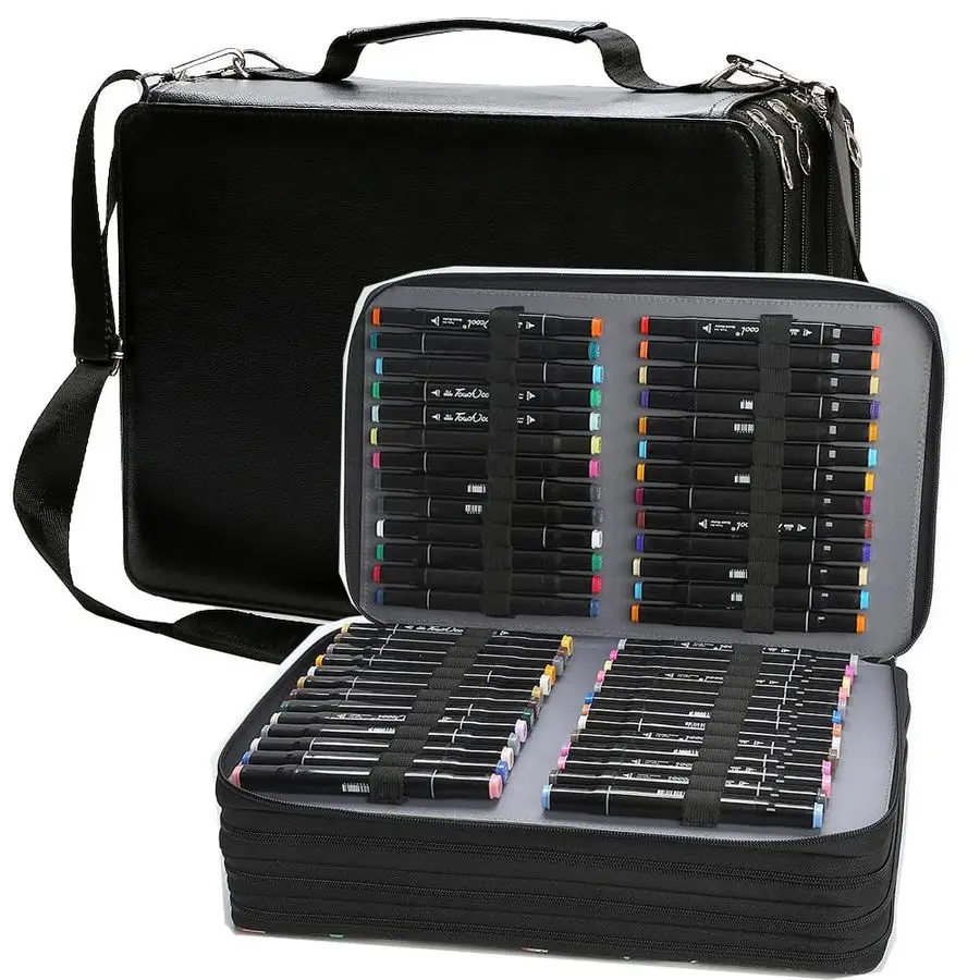 

224 Slots Marker Case Lipstick OrganizerPU Leather Markers Holder Marker Organize for Markers and Sketch Markers Black, 224 Slot