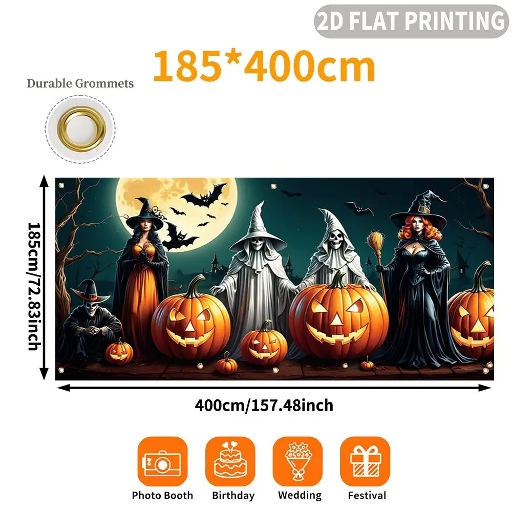 1pc 2D FLAT Halloween Party Garage Banner, Halloween Witches And Pumpkins Scene Pattern, No Power Need, for Garage Door Decor