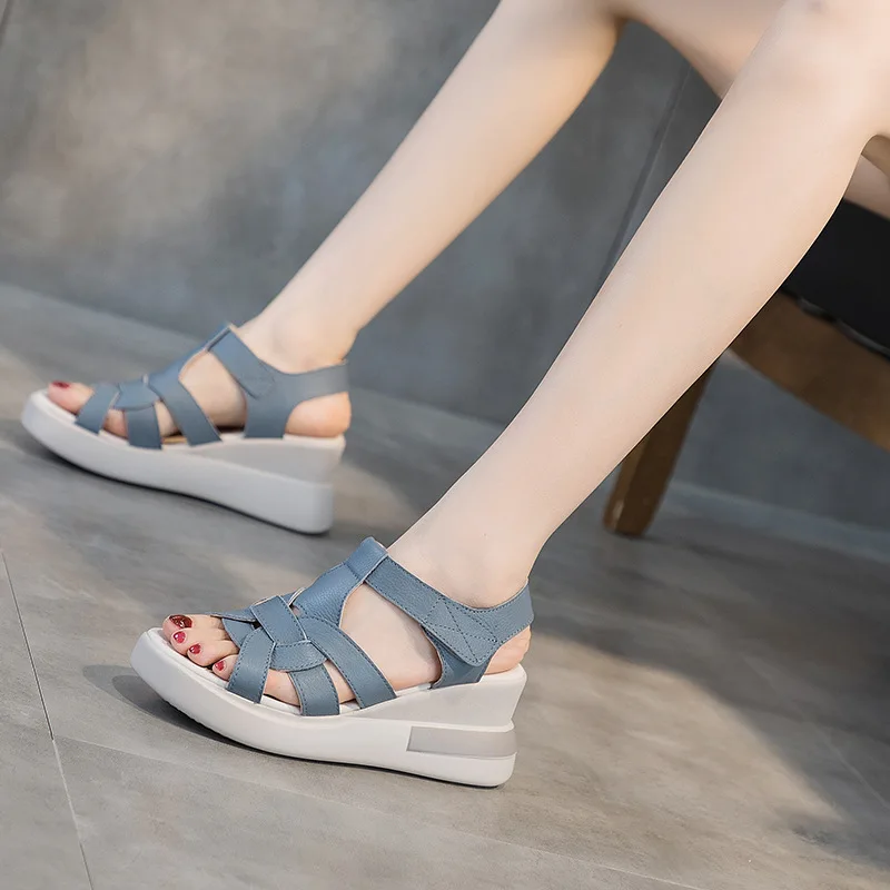 GKTINOO Genuine Leather Wedges Sandals For Women High Heels Platform Sandals Summer Casual Shoes 2024 Sandalias Mujer