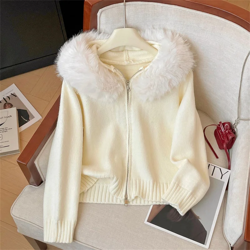 

Кардиган, женская верхняя одежда, трикотаж, мягкий восковой свитер с длинными рукавами, женский осенне-зимний новый свободный пушистый топ с капюшоном