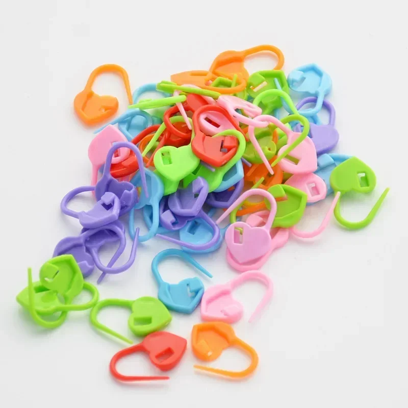 50/100pcs Heart Knitting Crochet Markers Locking Stitch Needle Clip Markers Ring Sewing Accessories DIY Weaving Knitting Tools