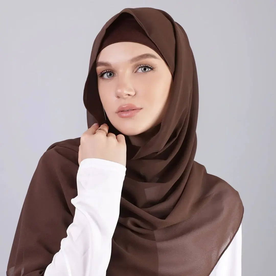 Newest Muslim Fashion Chiffon Hijab Matching Color With Undercap 2pcs Set Same Color Inner Scarves For Women