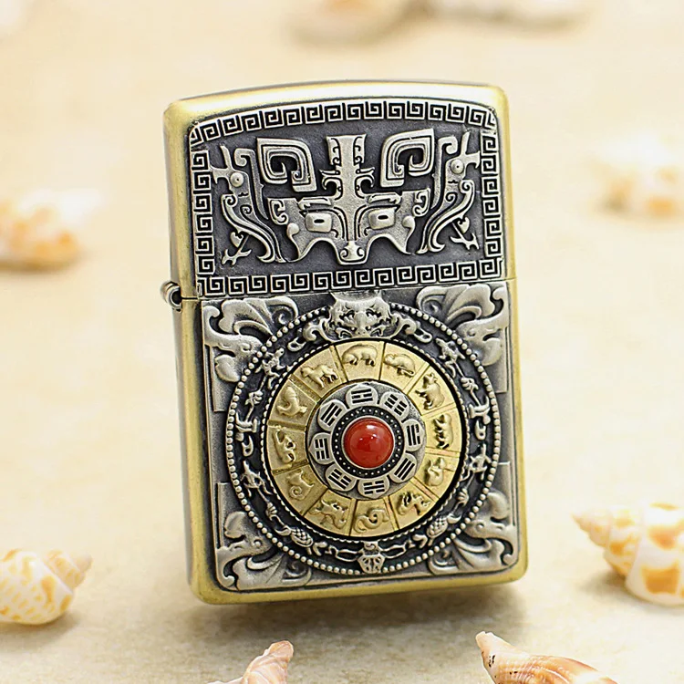 

Genuine Zippo lucky compass oil lighter copper windproof cigarette Kerosene lighters Gift with anti-counterfeiting code