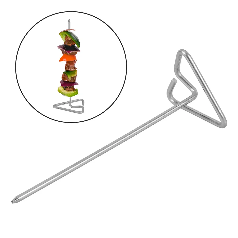 

20pcs Stainless Steel Bbq Skewers Triangle Reusable Meat Vegetables Grilling Tools For Barbecue Kabob Roasting Supplies