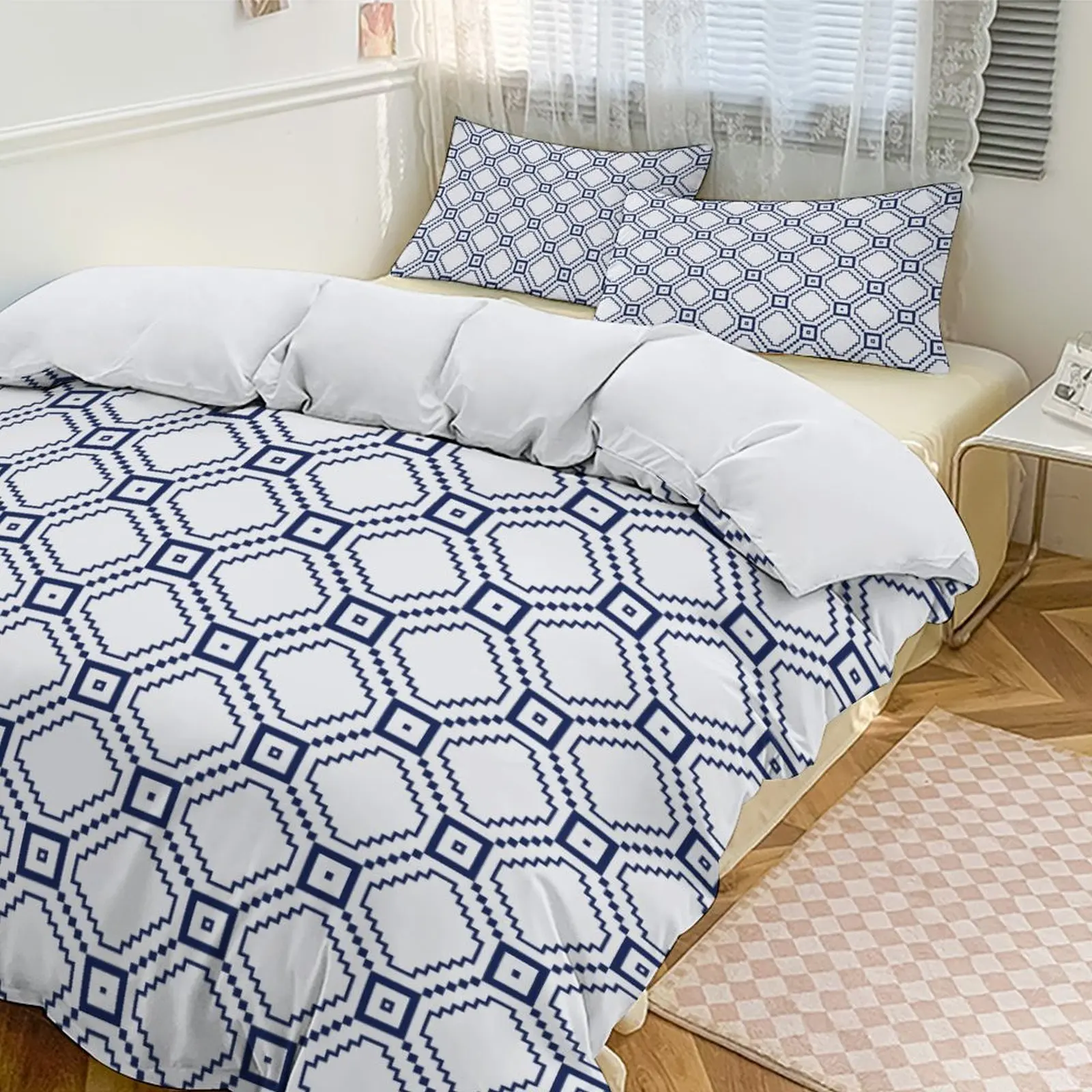 

Geometric Lattice Thickened Bedding Set, Soft Skin - friendly Fabric, Duvet Cover + Pillowcases