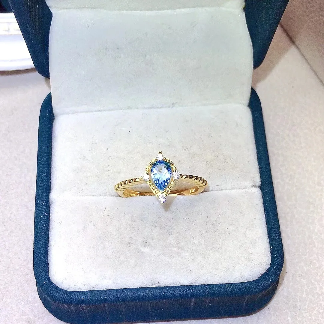 لطيف الفضة تاج الدائري لفتاة شابة 4 مللي متر * 6 مللي متر VVS الصف الطبيعي توباز خاتم فضة الصلبة 925 الفضة توباز مجوهرات #3