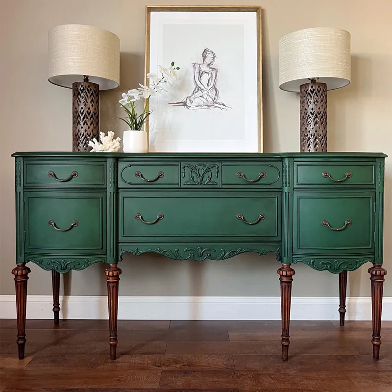 

French carved solid wood porch cabinet retro gray foyer decorative cabinet