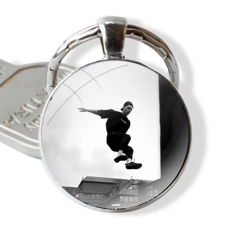 cool sports Parkour Keychain Handmade Glass Cabochon Key Ring Holder Pendant Key Chains