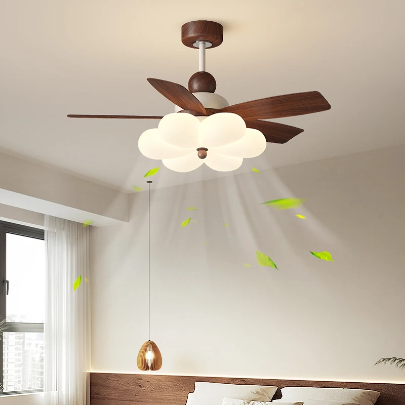French Cream Style Bedroom Ceiling Fan Lights Minimalist Ceiling Lamps Flower Restaurant Electric Fan Integrated Indoor Lighting