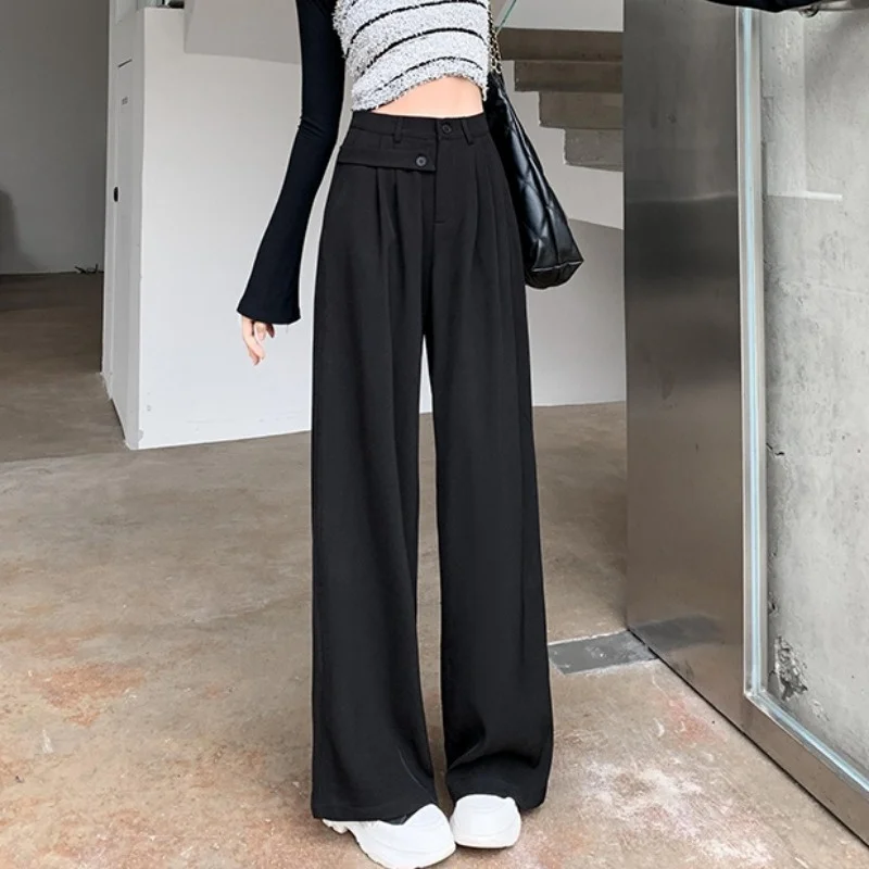 Casual Straight Pants Women's Autumn And Winter High Waist Floor Pants Loose Black Versatile Straight Wide Leg Suit Pants