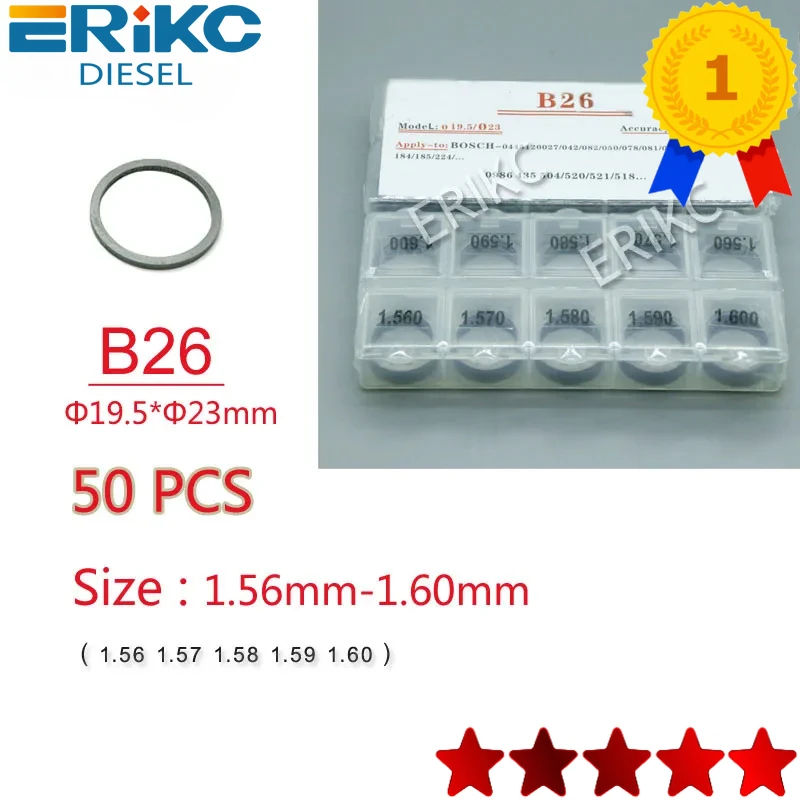 

50PCS ERIKC B26 Shims Size 1.56-1.60mm Fuel Nozzle Shims Valve Washer CR Injector Gaskets Calibration For Bosch 110 injection