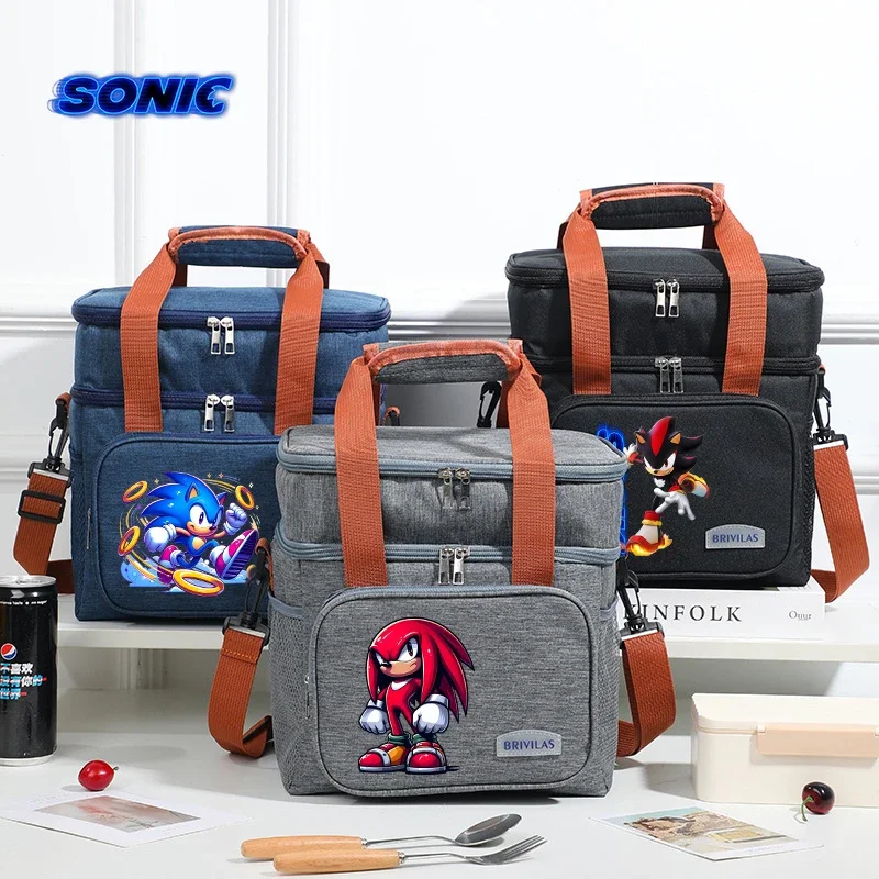 

Sonics Double-layer Large Capacity Lunch Bags Kawaii Anime Figures Diagonal Lunch Box Outdoor Camping Picnic Bags Thermal Bag