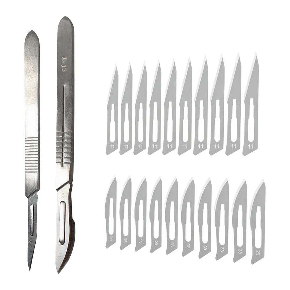 20pcs 11# and 23# Carbon Steel For Blades with 2pcs Stainless Steel Handles Optimized for Circuit Board Trimming and Etching