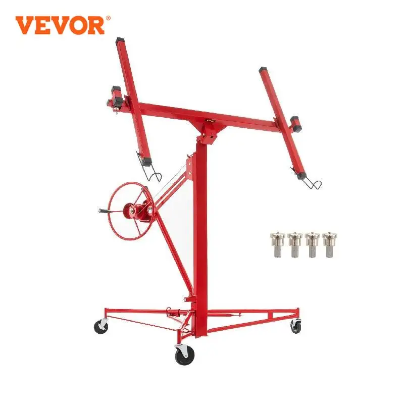 VEVOR 11FT Drywall Rolling Lifter with Lockable Wheels 150Lbs Capacity Heavy Duty Plasterboard Panel Tilting Hoist Jack Lifter