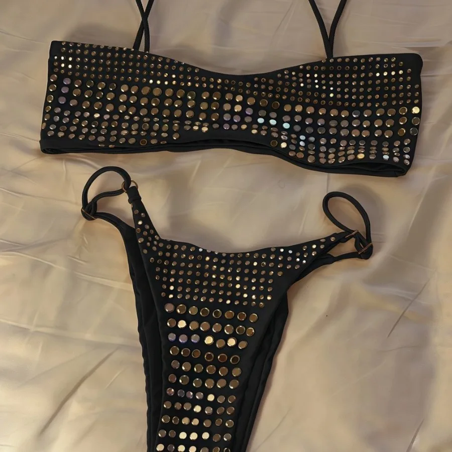 キラキラ輝くラインストーンビキニセット |   女性用調節可能なセクシーなツーピース水着 |   ビーチクラブウェア 水着 レディース水着