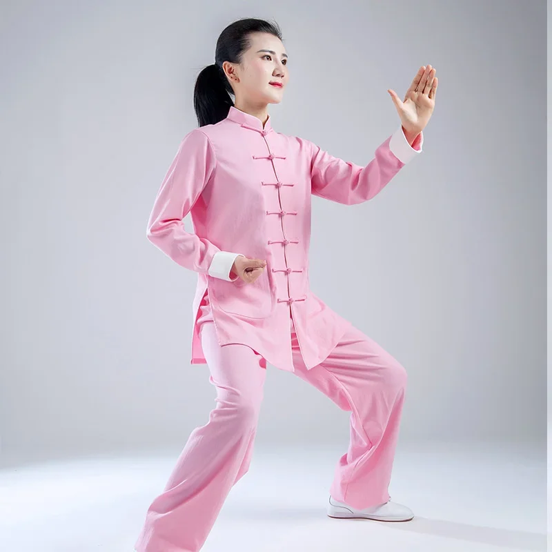 High-grade Tai Chi Uniforms Kung Fu Clothing Men Martial Arts Clothes Wu Shu Practicing  Women Wear Comfortable Fabric Pink