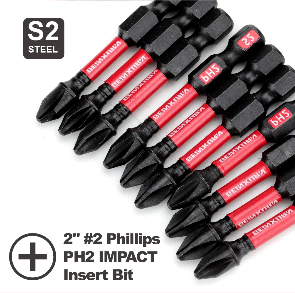 Geinxurn  Magnetic #2 Phillips 2 in.Hex Anti-Slip Screwdriver Bits, Hex Shank Impact Tough PH2 Pozidriv Screwdriver Bits Set