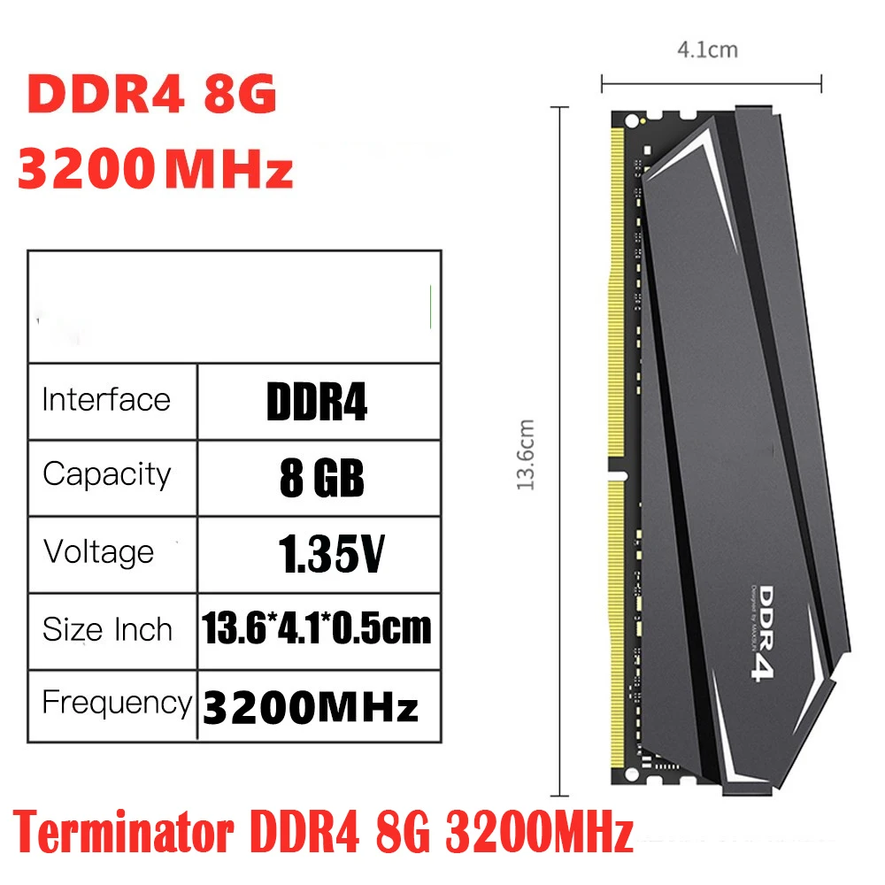 

Original For MAXSUN RGB Lighting Terminator DDR4 3200MHz 8G Interface 288Pin Desktop Computer Memory Bar Voltage of 1.35 V