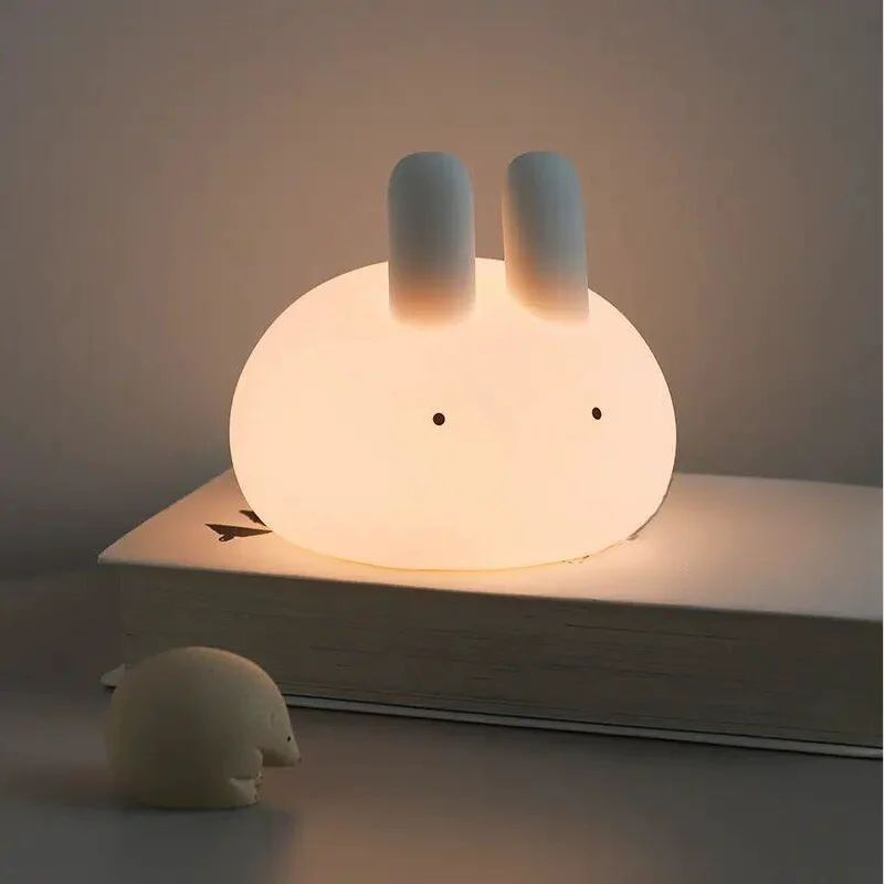 LED Cute Meatball Rabbit Night Light， USB Charging DimmingSilicone Lamp ，Cute Rabbit Can Be Timed Desk Lamp，Bedroom Decoration G