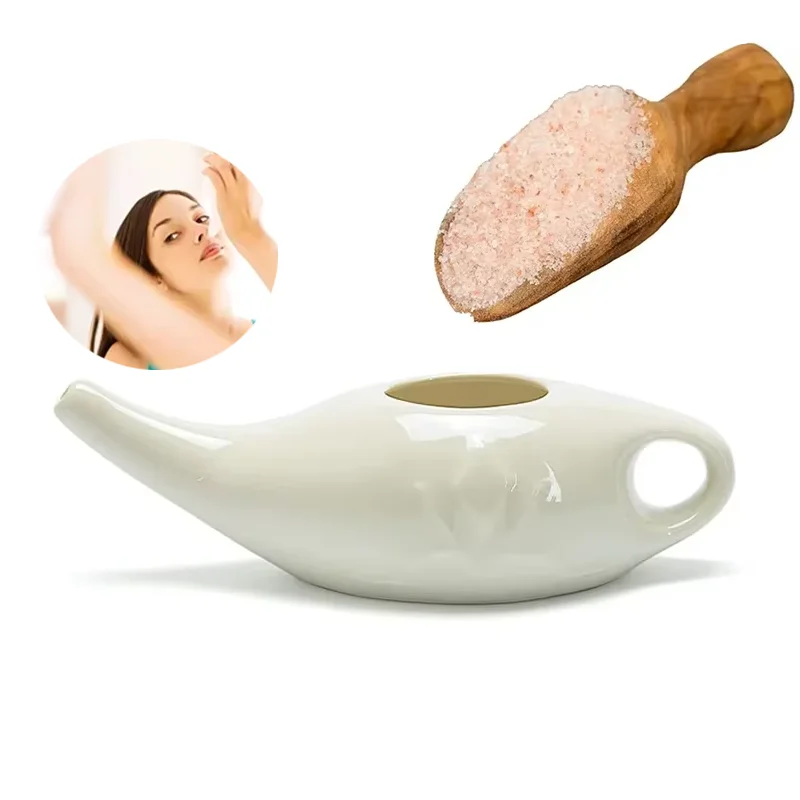 

Nose Cleaner Himalayan Salt Premium Ceramic Nasal Cleansing for Allergies & Sinus Relief Microwave Care Neti Pot 8oz (250ml)
