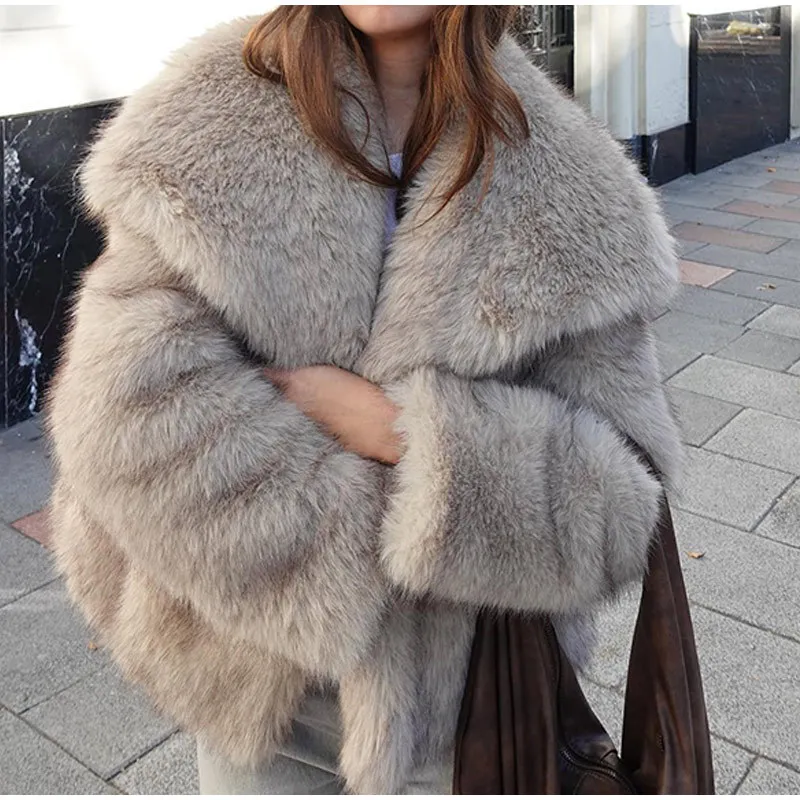 Fashion Autumn Winter Solid Color Coat Lapel Short Fur 2024 European and American Women\'s Winter Casual Elegant Commuter Outwear