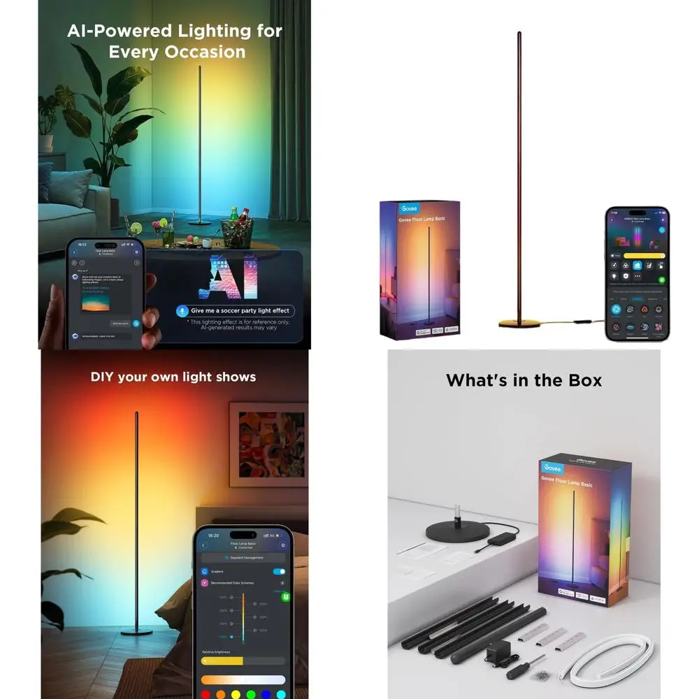 

Умный светодиодный напольный светильник с Alexa, 1000 люмен, синхронизация с музыкой, 16 миллионов цветов для современного интерьера