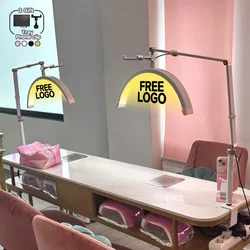 2025 new Free LOGO Modern 16-inch 24w Half Moon LED Nail Table Facial Bed Clip-on Lamp for Lash Tattoo Eyebrow Artistic Lighting