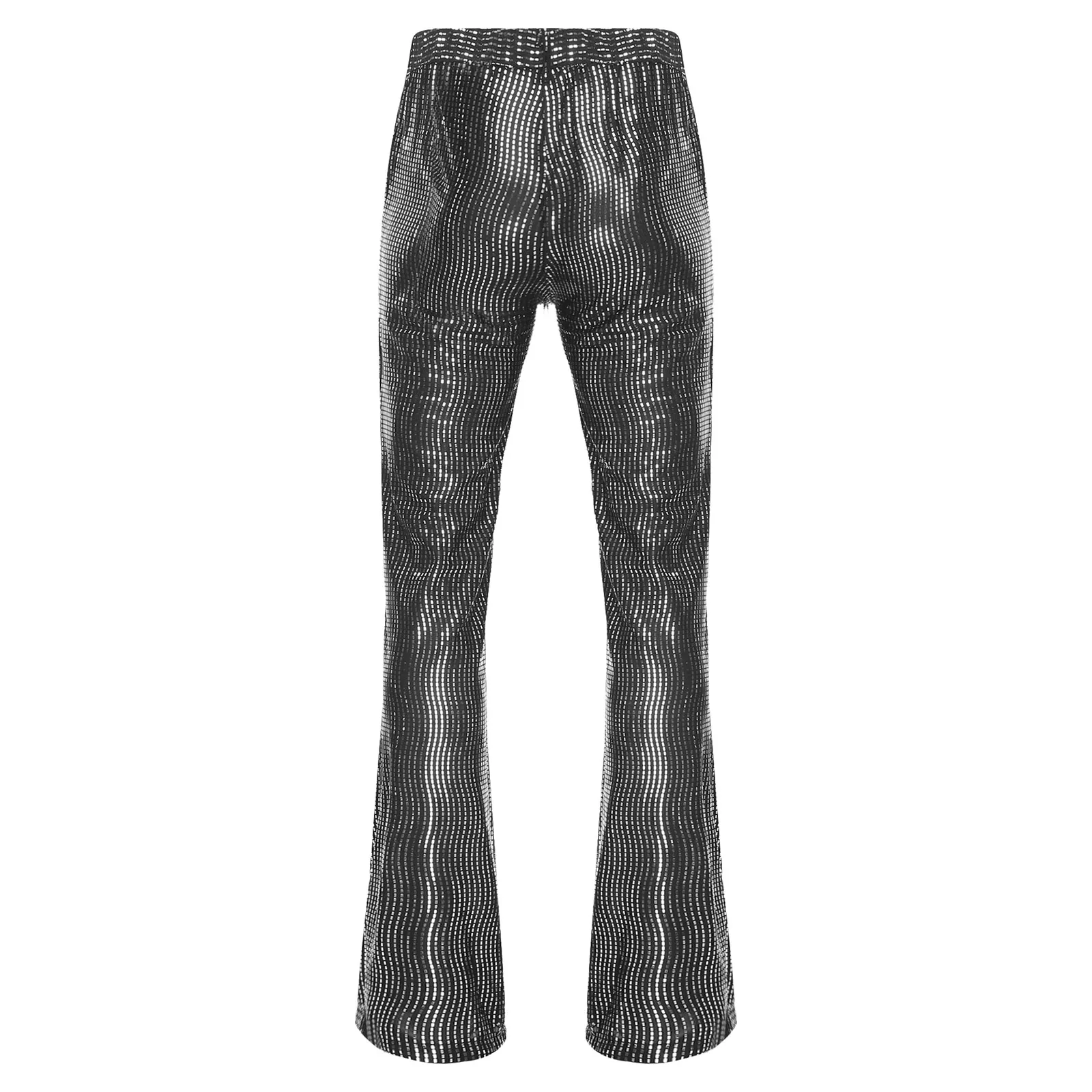 Mens 70s Disco Pants Allover Shiny Sequins Shine Flared Trousers with Pockets Stretch Comfort Stage Performance Outfit