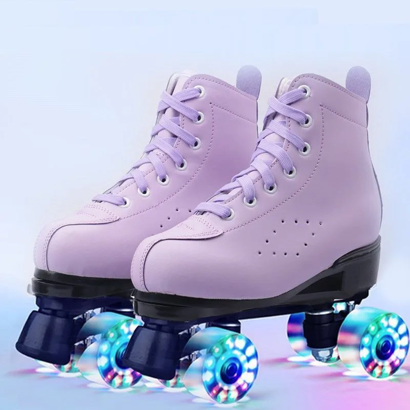 Quad Roller Skate Shoes 4 Wheels Flash Inline Skates Adult Kid Double Row Roller Shoes Professional Skating Rink Sliding Sneaker
