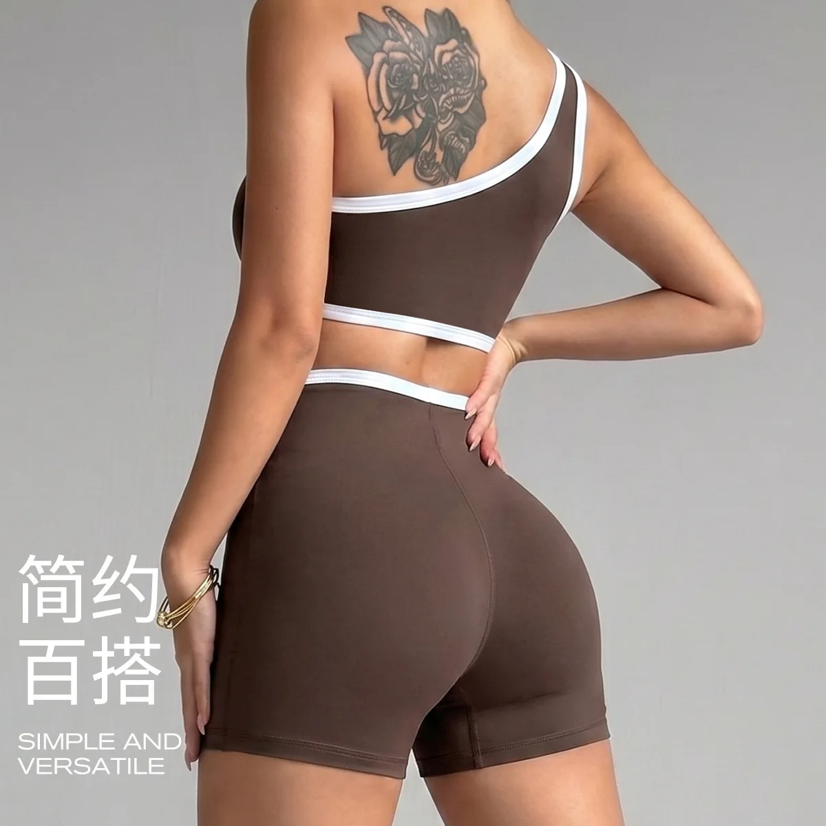 Women's Workout Clothes One Shoulder Gym Top High Waist Yoga Shorts 2 Piece set Women Summer Running Athletic Sportswear 2026