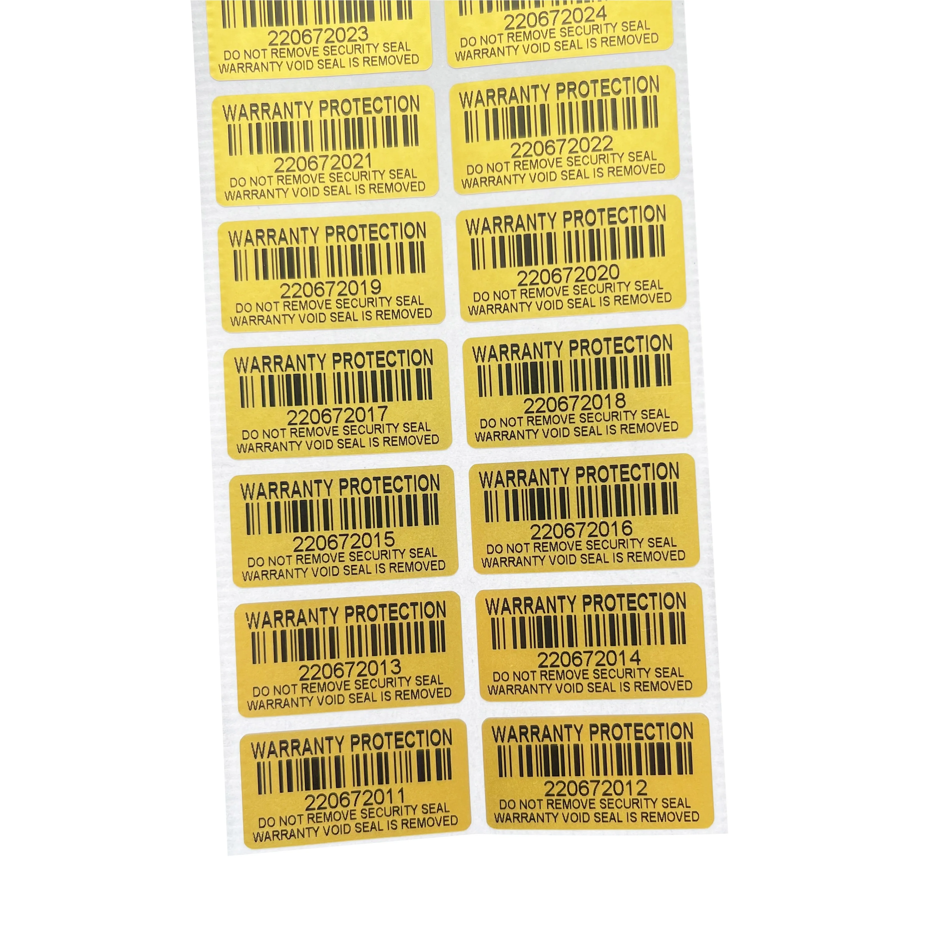 100pcs Protection Warranty Gold sticker 30X15mm Security seal tamper-proof tear invalid label serial number barcode sticker