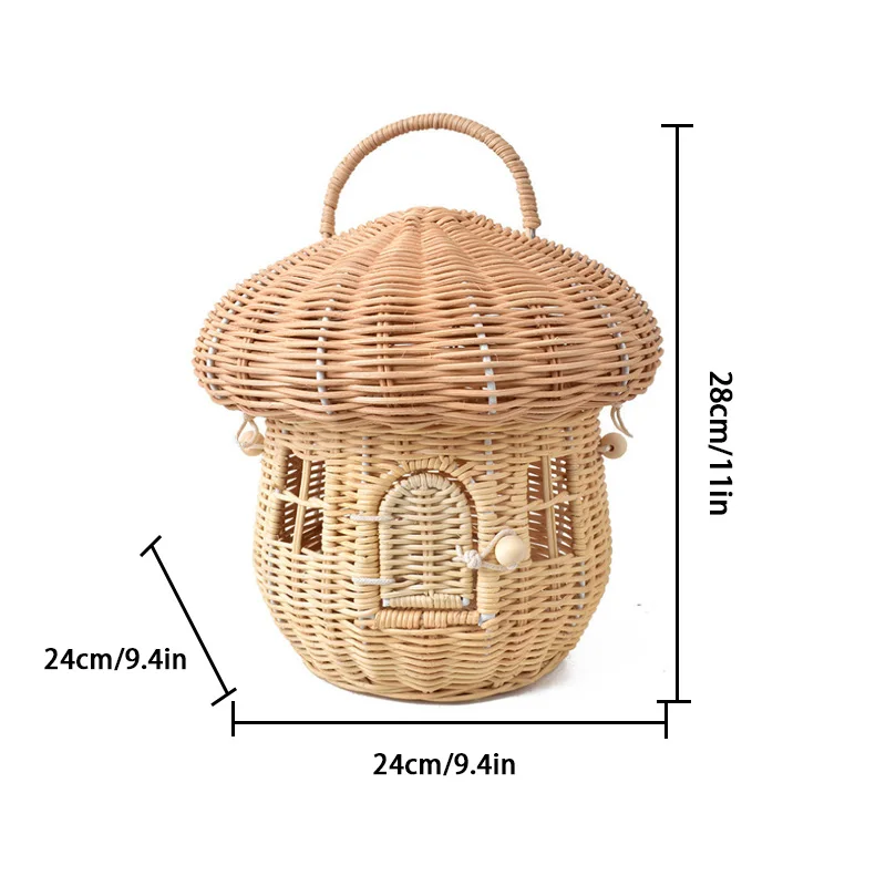 Rattan Woven Mushroom Basket Bohemian Portable Straw Storage Boxes Outdoor Vacation Picnic Baskets Kids Toy Sundries Organizer